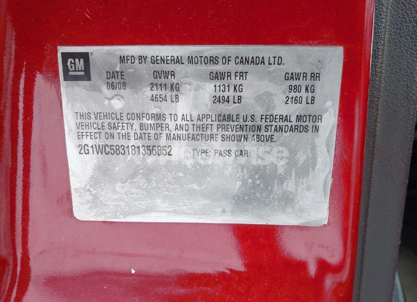 Photo 9 of 2008 Chevrolet Impala LT (VIN 2G1WC583181356852)