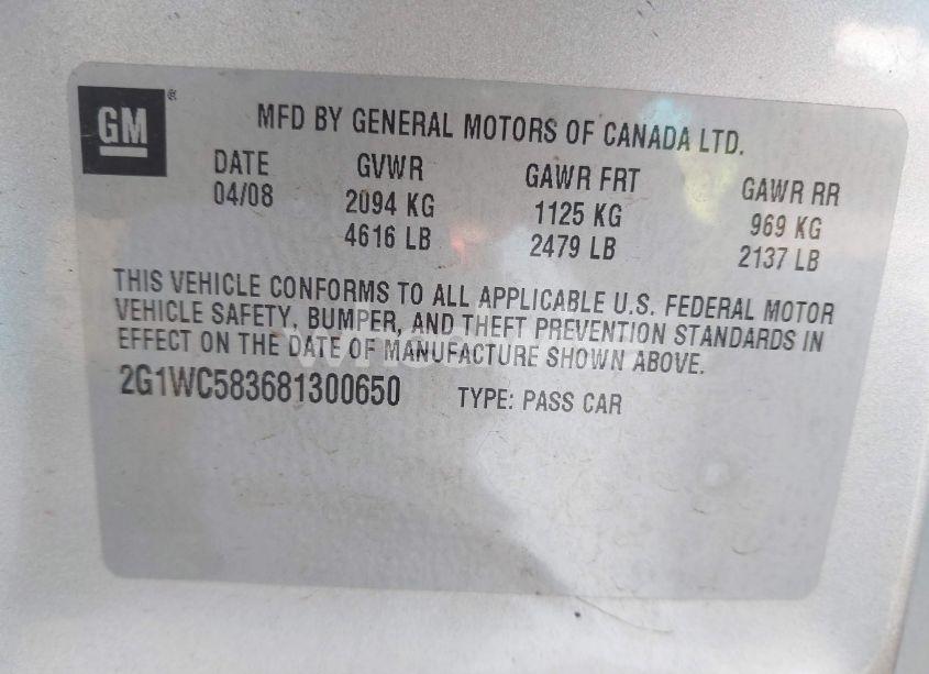 Photo 9 of 2008 Chevrolet Impala LT (VIN 2G1WC583681300650)