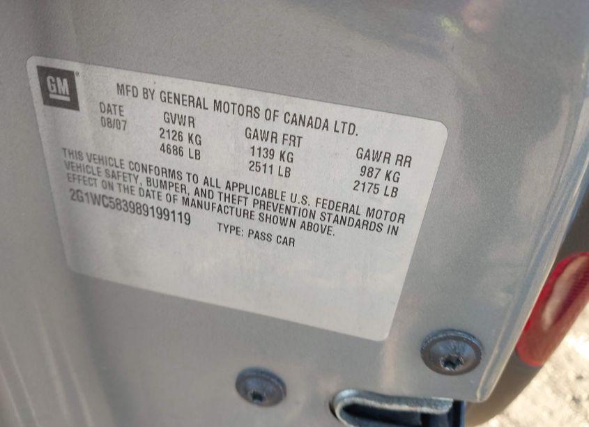 Photo 9 of 2008 Chevrolet Impala LT (VIN 2G1WC583989199119)