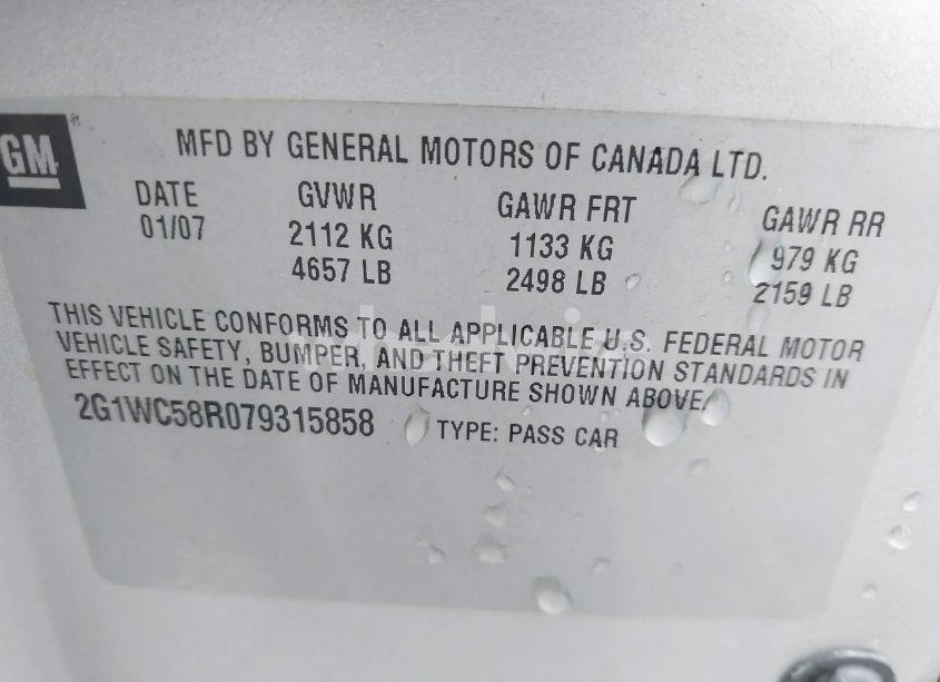 Photo 9 of 2007 Chevrolet Impala LT (VIN 2G1WC58R079315858)