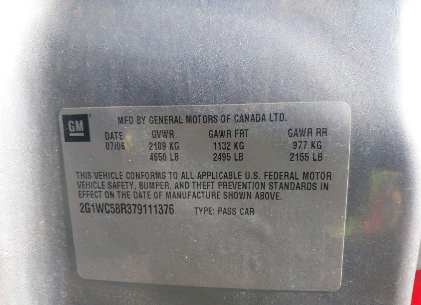 Photo 9 of 2007 Chevrolet Impala LT (VIN 2G1WC58R379111376)