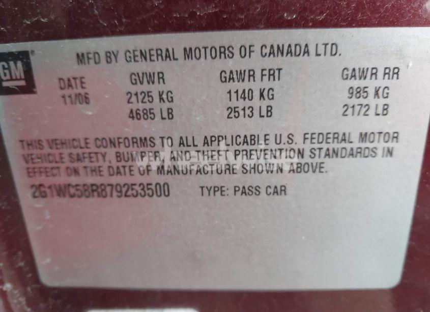 Photo 9 of 2007 Chevrolet Impala LT (VIN 2G1WC58R879253500)