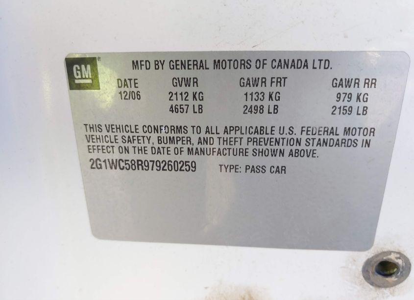 Photo 9 of 2007 Chevrolet Impala LT (VIN 2G1WC58R979260259)