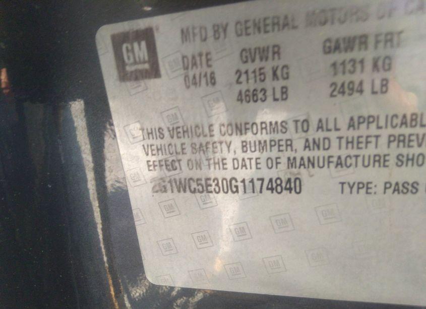 Photo 9 of 2016 Chevrolet Impala LIMITED LTZ (VIN 2G1WC5E30G1174840)