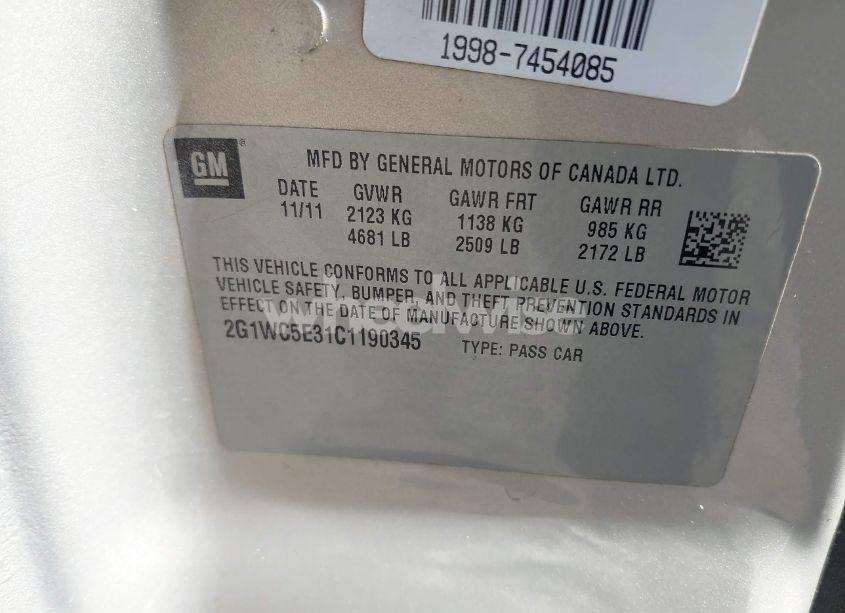 Photo 9 of 2012 Chevrolet Impala LTZ (VIN 2G1WC5E31C1190345)