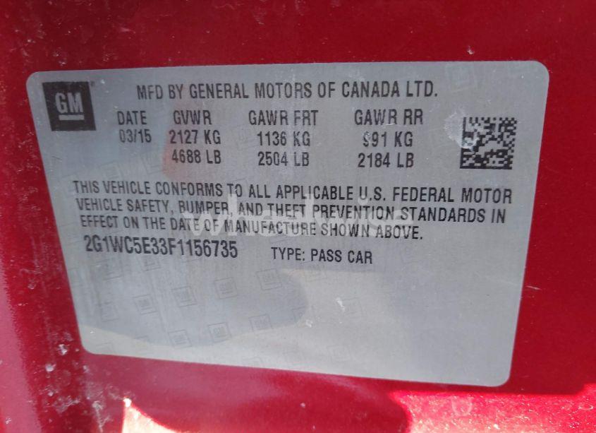 Photo 9 of 2015 Chevrolet Impala LIMITED LTZ (VIN 2G1WC5E33F1156735)