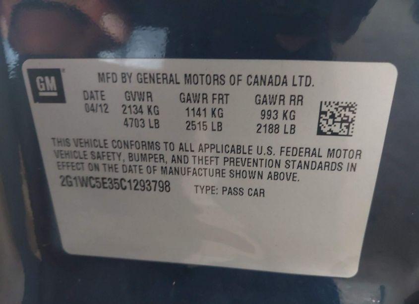 Photo 9 of 2012 Chevrolet Impala LTZ (VIN 2G1WC5E35C1293798)