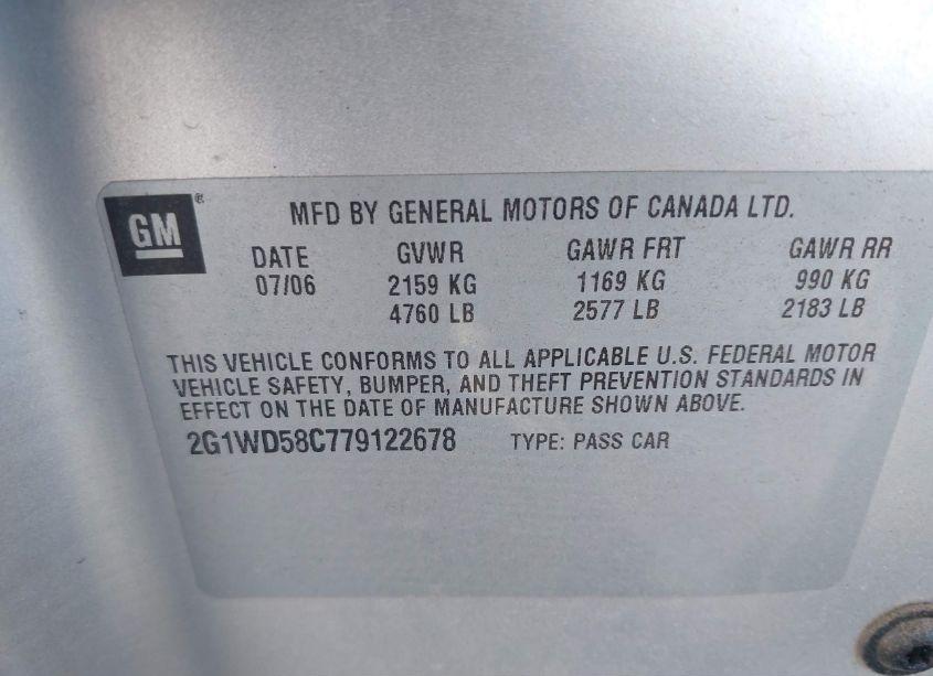 Photo 9 of 2007 Chevrolet Impala SS (VIN 2G1WD58C779122678)