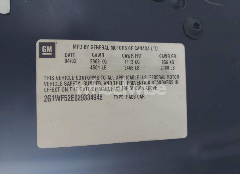 Photo 9 of 2002 Chevrolet Impala (VIN 2G1WF52E029334948)