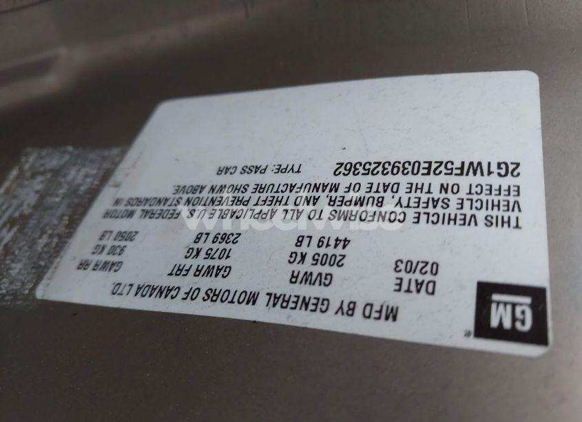 Photo 9 of 2003 Chevrolet Impala (VIN 2G1WF52E039325362)