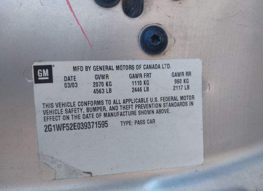 Photo 9 of 2003 Chevrolet Impala (VIN 2G1WF52E039371595)