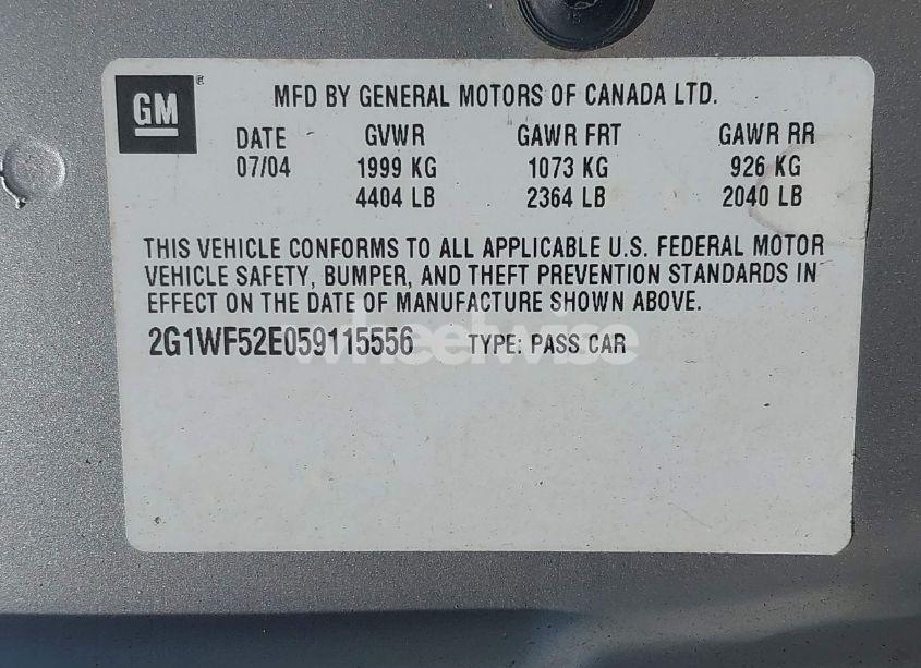 Photo 9 of 2005 Chevrolet Impala (VIN 2G1WF52E059115556)