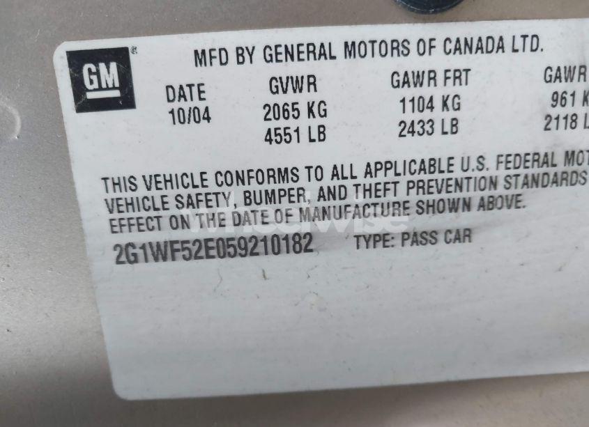 Photo 9 of 2005 Chevrolet Impala (VIN 2G1WF52E059210182)