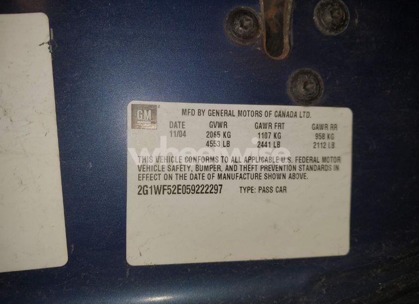 Photo 9 of 2005 Chevrolet Impala (VIN 2G1WF52E059222297)