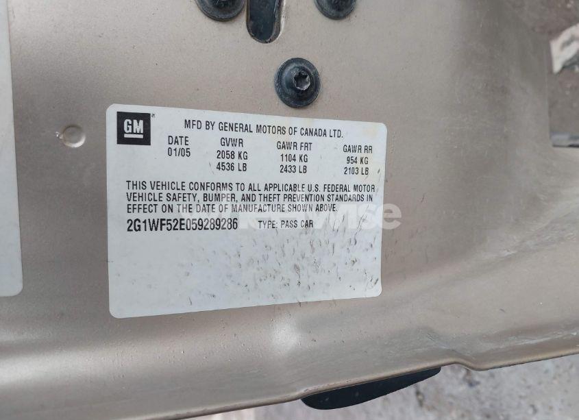 Photo 9 of 2005 Chevrolet Impala (VIN 2G1WF52E059289286)