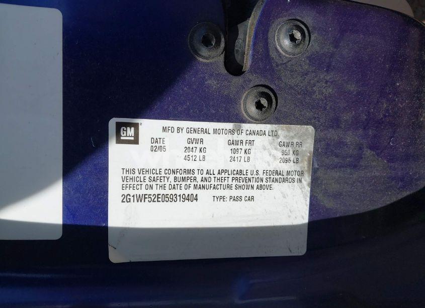 Photo 9 of 2005 Chevrolet Impala (VIN 2G1WF52E059319404)