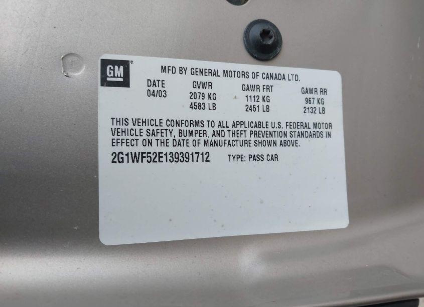 Photo 9 of 2003 Chevrolet Impala (VIN 2G1WF52E139391712)