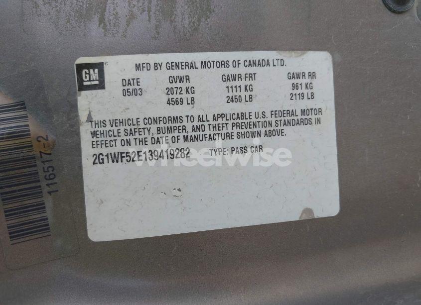 Photo 9 of 2003 Chevrolet Impala (VIN 2G1WF52E139419282)