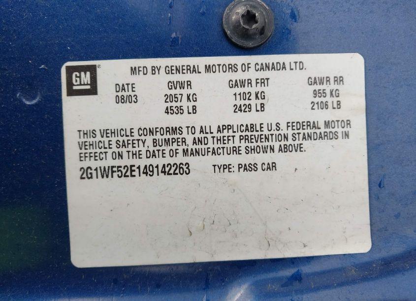 Photo 9 of 2004 Chevrolet Impala (VIN 2G1WF52E149142263)