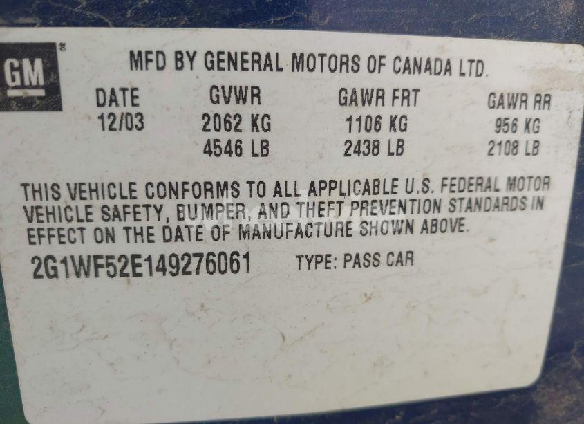 Photo 9 of 2004 Chevrolet Impala (VIN 2G1WF52E149276061)