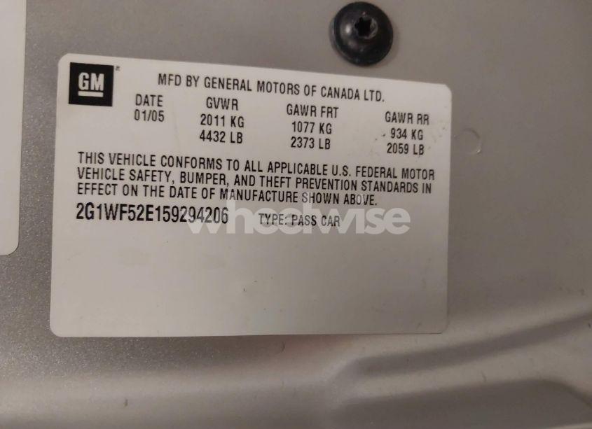 Photo 9 of 2005 Chevrolet Impala (VIN 2G1WF52E159294206)