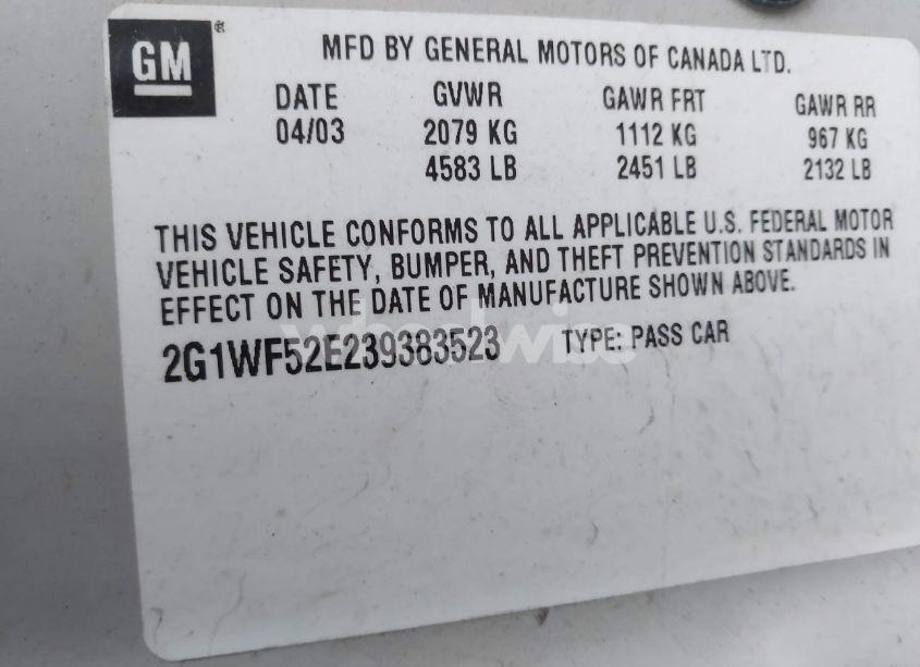 Photo 9 of 2003 Chevrolet Impala (VIN 2G1WF52E239383523)