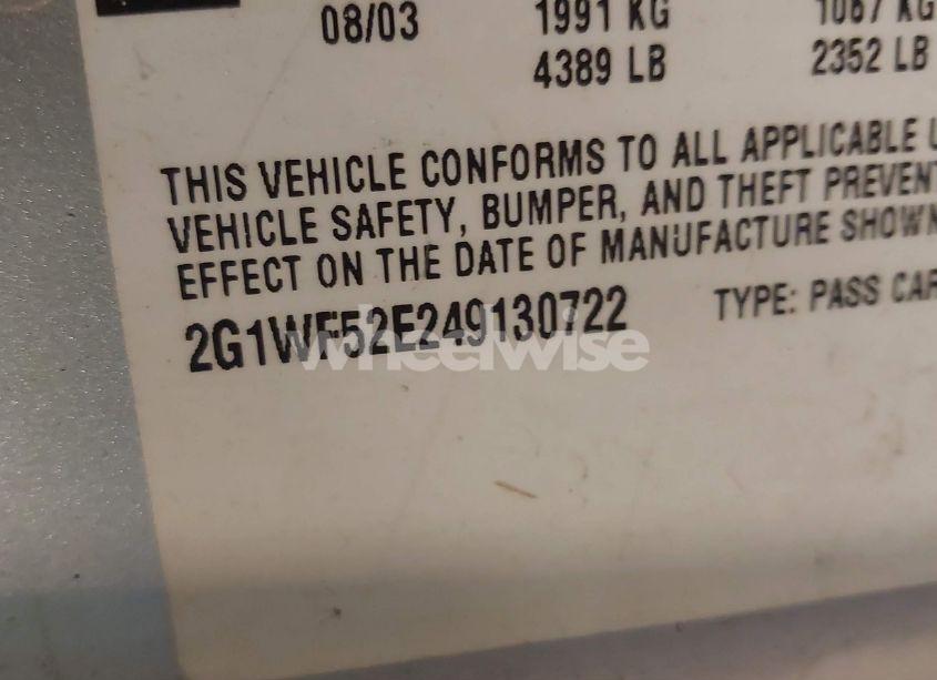 Photo 9 of 2004 Chevrolet Impala (VIN 2G1WF52E249130722)