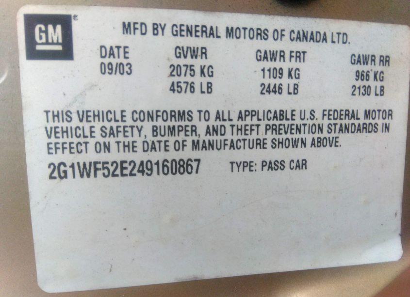 Photo 9 of 2004 Chevrolet Impala (VIN 2G1WF52E249160867)