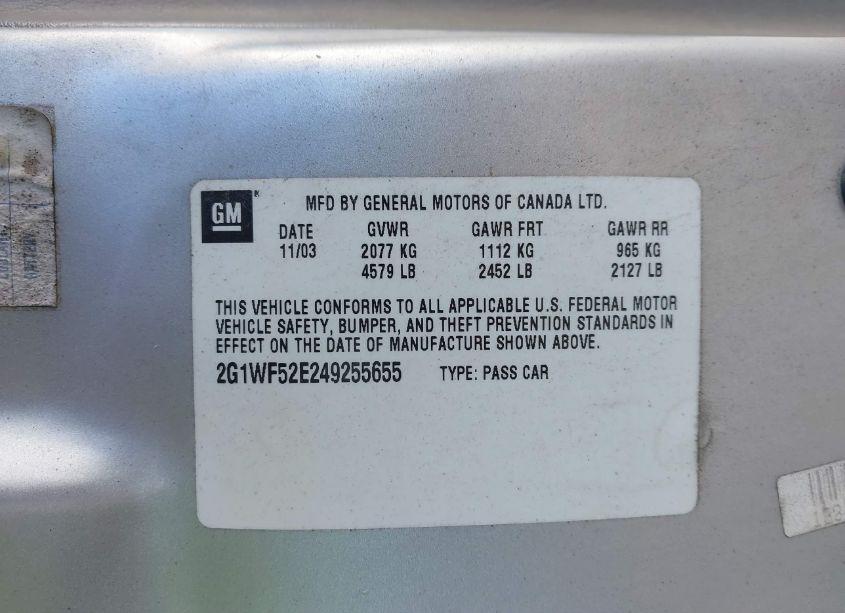 Photo 9 of 2004 Chevrolet Impala (VIN 2G1WF52E249255655)