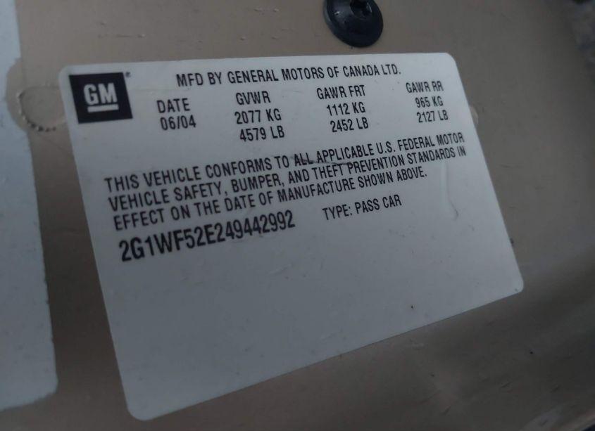 Photo 9 of 2004 Chevrolet Impala (VIN 2G1WF52E249442992)