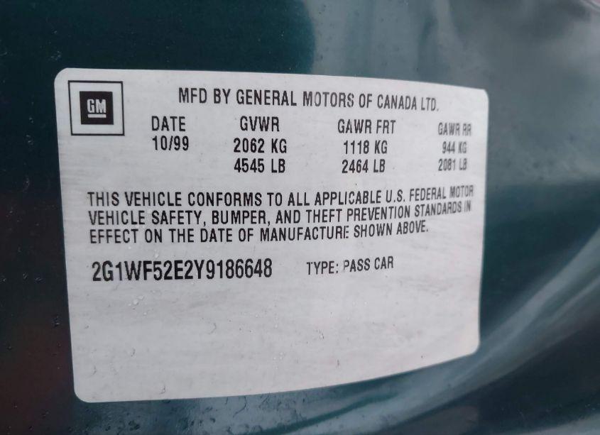 Photo 9 of 2000 Chevrolet Impala (VIN 2G1WF52E2Y9186648)