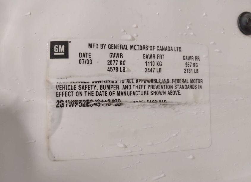 Photo 9 of 2004 Chevrolet Impala (VIN 2G1WF52E349113489)