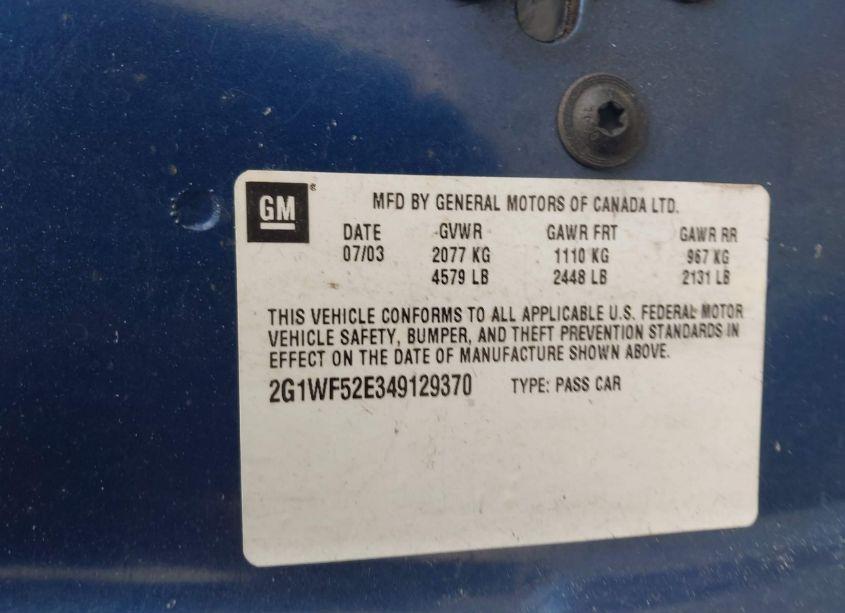 Photo 9 of 2004 Chevrolet Impala (VIN 2G1WF52E349129370)