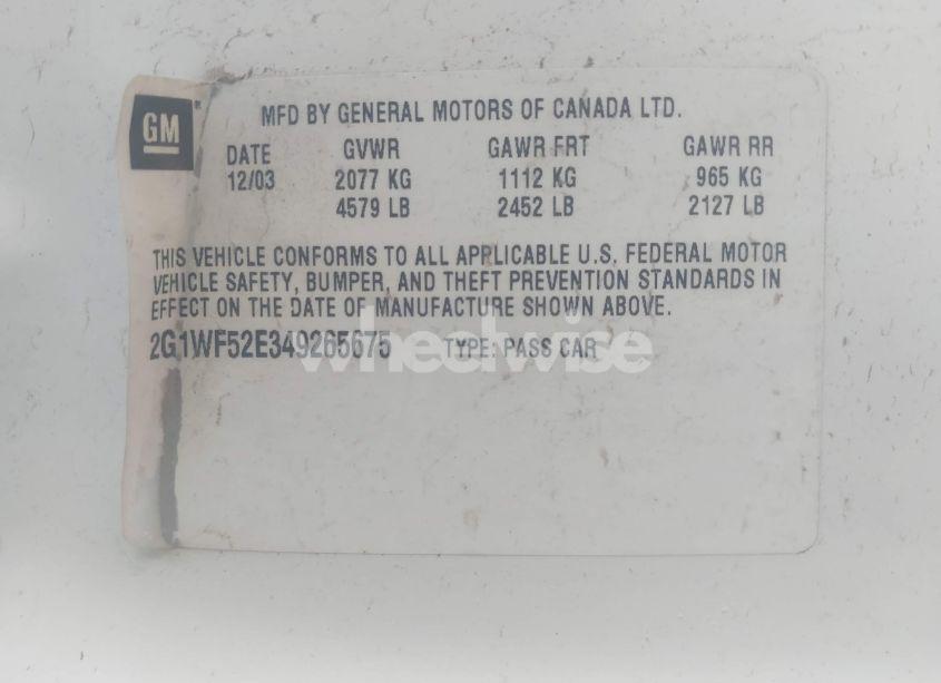 Photo 9 of 2004 Chevrolet Impala (VIN 2G1WF52E349265675)