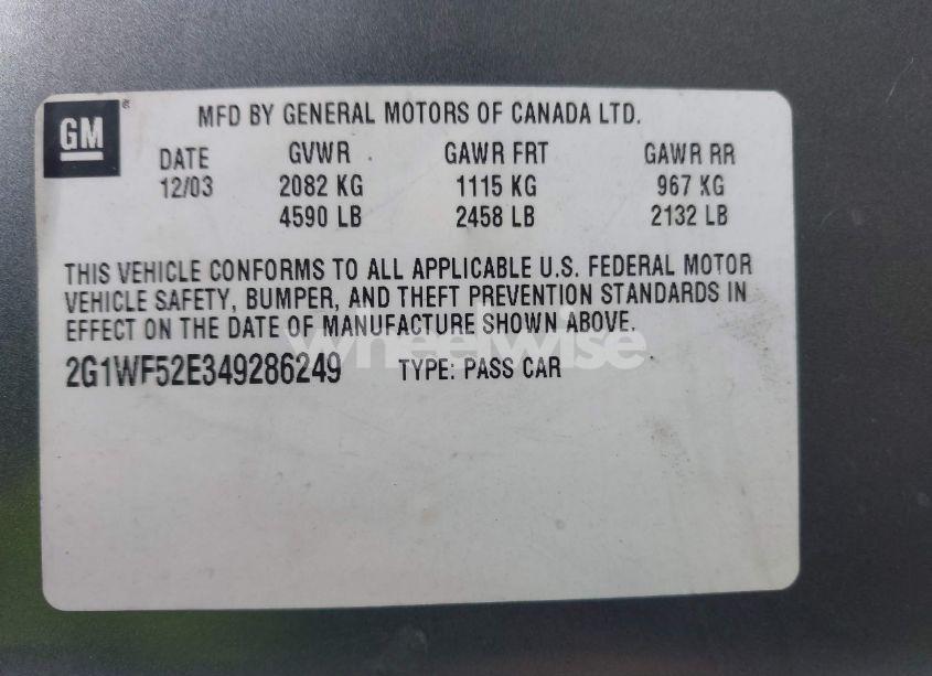 Photo 9 of 2004 Chevrolet Impala (VIN 2G1WF52E349286249)