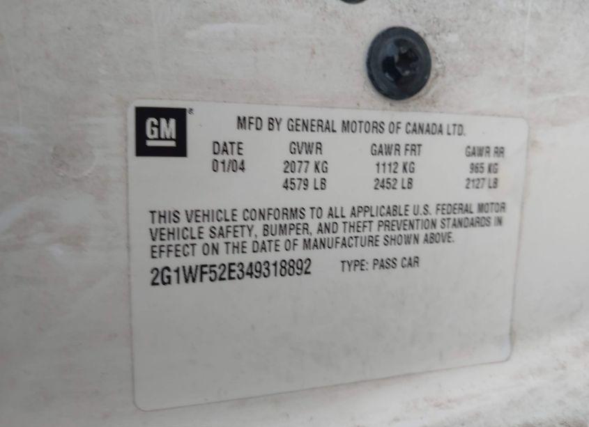 Photo 9 of 2004 Chevrolet Impala (VIN 2G1WF52E349318892)