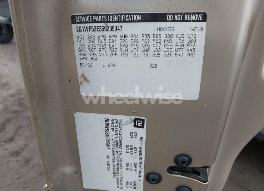 Photo 9 of 2005 Chevrolet Impala (VIN 2G1WF52E359209947)