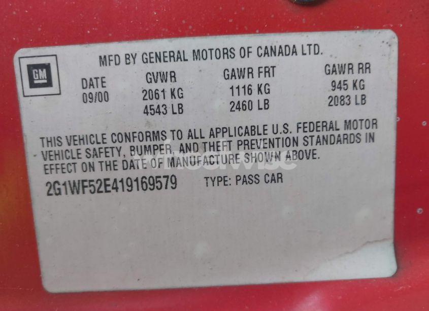 Photo 9 of 2001 Chevrolet Impala (VIN 2G1WF52E419169579)