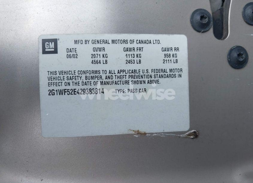 Photo 9 of 2002 Chevrolet Impala (VIN 2G1WF52E429383814)