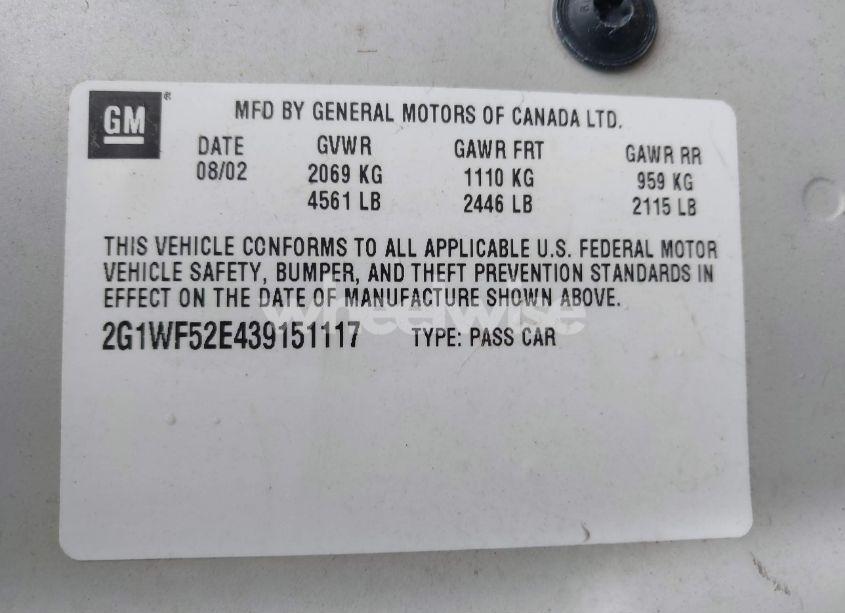 Photo 9 of 2003 Chevrolet Impala (VIN 2G1WF52E439151117)