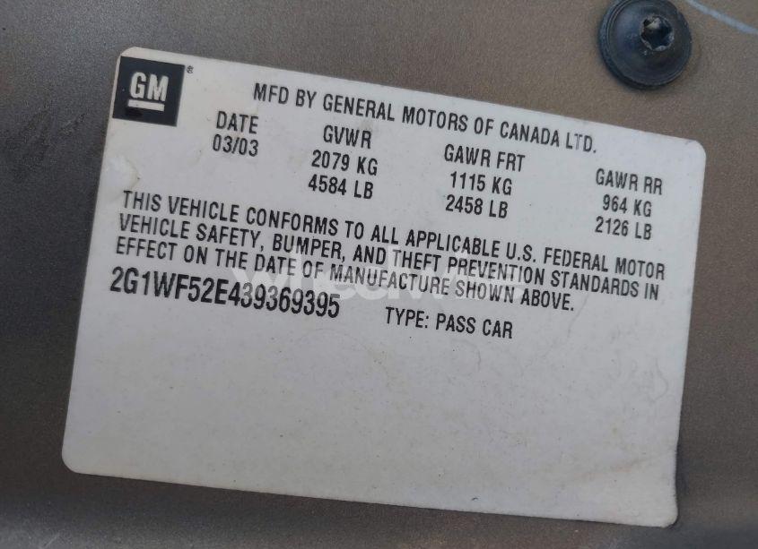 Photo 9 of 2003 Chevrolet Impala (VIN 2G1WF52E439369395)