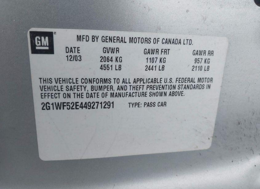 Photo 9 of 2004 Chevrolet Impala (VIN 2G1WF52E449271291)