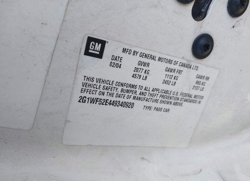 Photo 9 of 2004 Chevrolet Impala (VIN 2G1WF52E449340920)