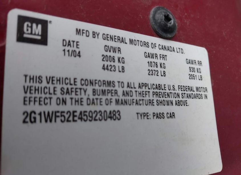 Photo 9 of 2005 Chevrolet Impala (VIN 2G1WF52E459230483)