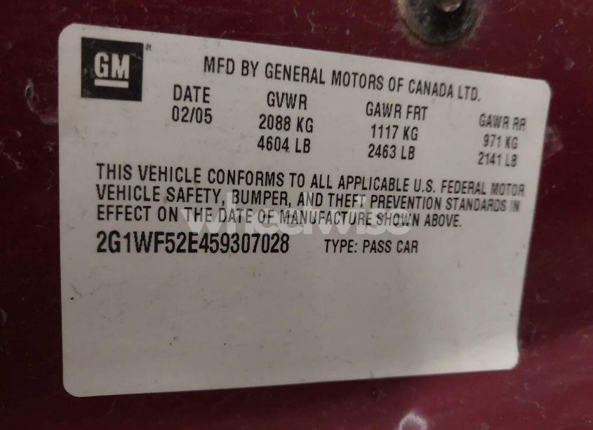 Photo 9 of 2005 Chevrolet Impala (VIN 2G1WF52E459307028)