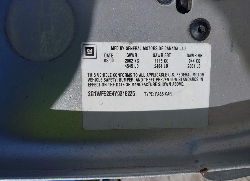 Photo 9 of 2000 Chevrolet Impala (VIN 2G1WF52E4Y9316235)