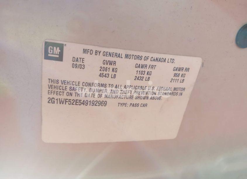 Photo 9 of 2004 Chevrolet Impala (VIN 2G1WF52E549192969)