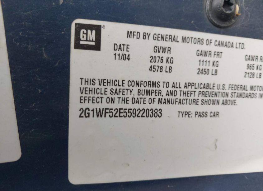 Photo 9 of 2005 Chevrolet Impala (VIN 2G1WF52E559220383)