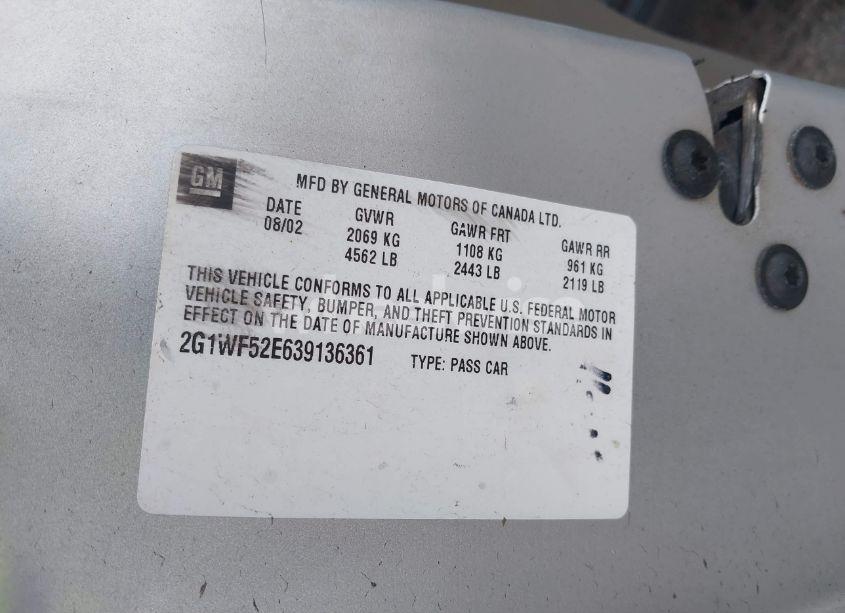 Photo 9 of 2003 Chevrolet Impala (VIN 2G1WF52E639136361)