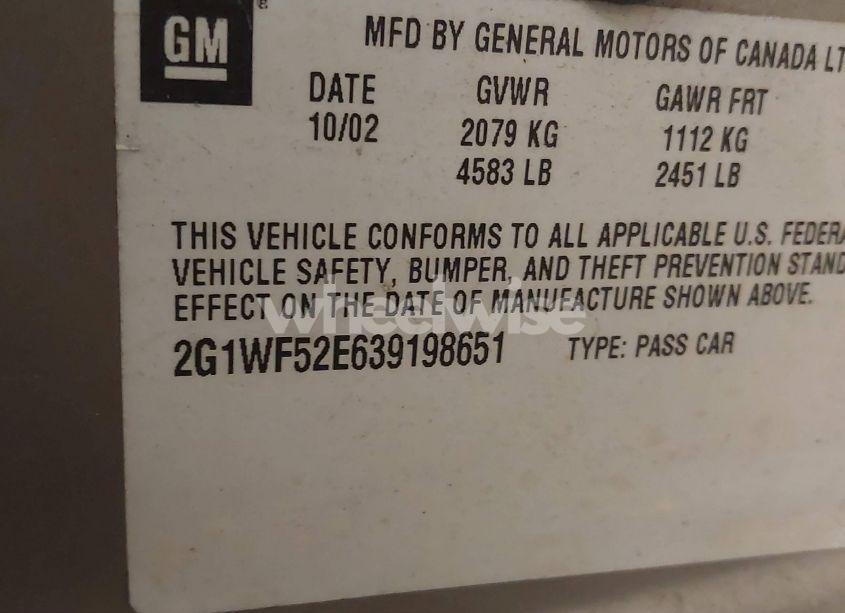 Photo 9 of 2003 Chevrolet Impala (VIN 2G1WF52E639198651)